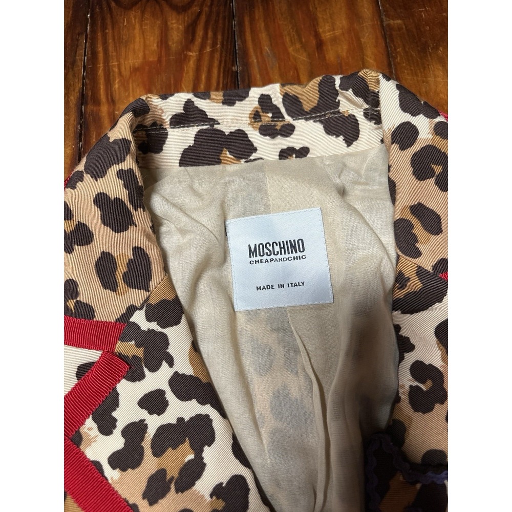 Moschino Cheap & Chic Leopard Print Red Trim Cat Buttons Appliqué Blazer Sz 10 - Picture 9 of 16